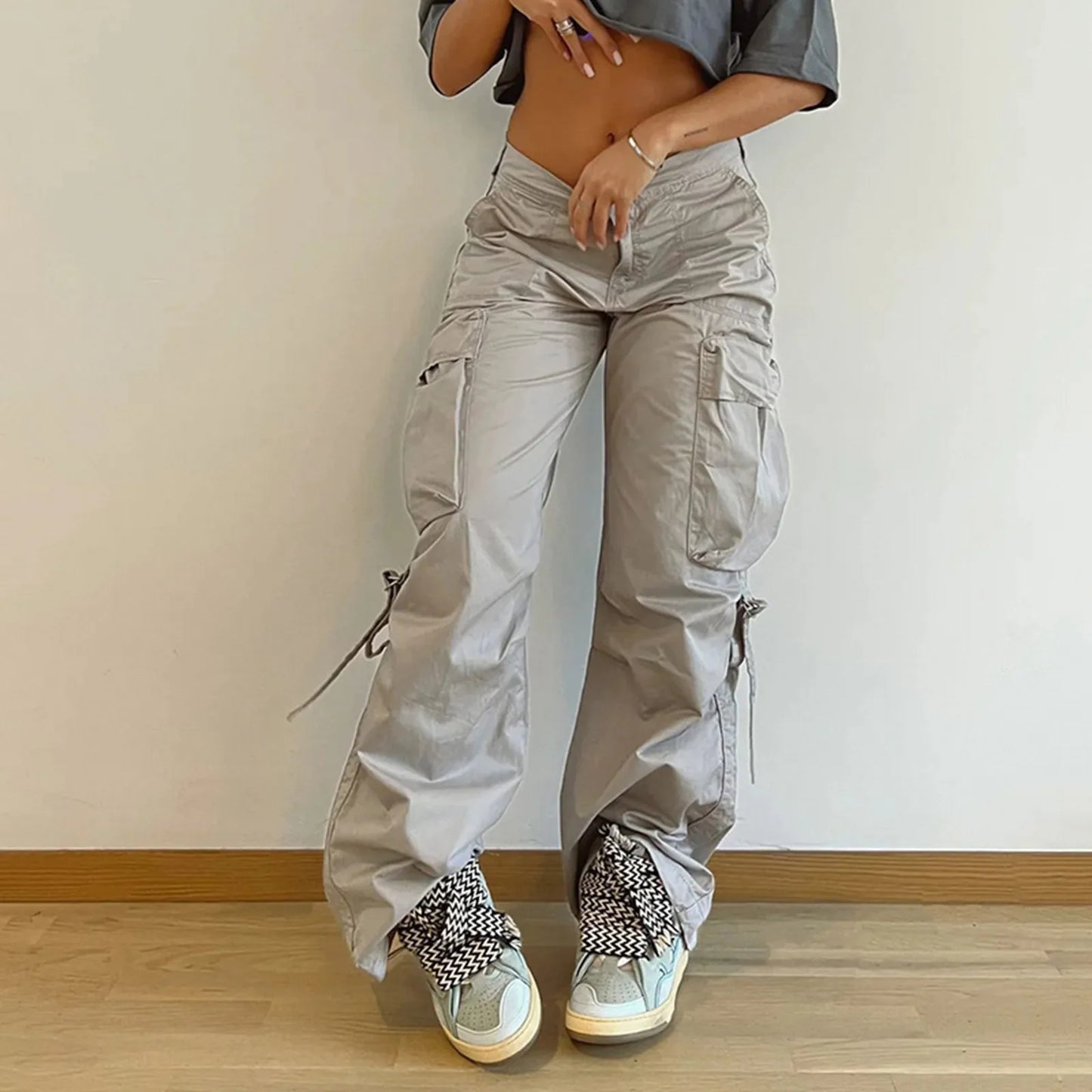 Casual Loose Wide Leg Drawstring Ladies Baggy Cargo Sweatpants