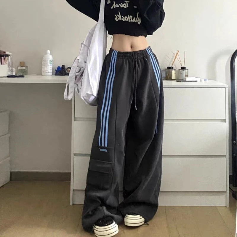 Women's Striped High-waisted Wide-leg Casual Sporty Sweatpants