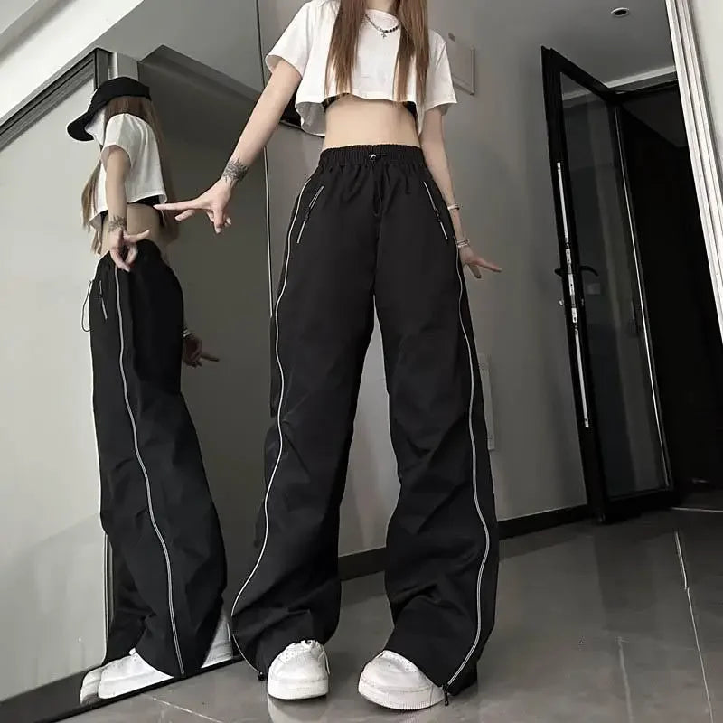 Korean Hip Hop Harajuku Streetwear Lady's Wide Leg Jogger Sweatpants